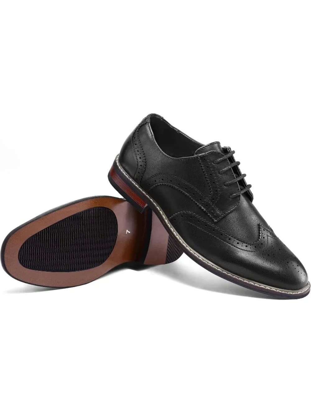 Men's Black Wingtip Anti-Slip Durable Sole Classic Business Oxford Dress Shoes
